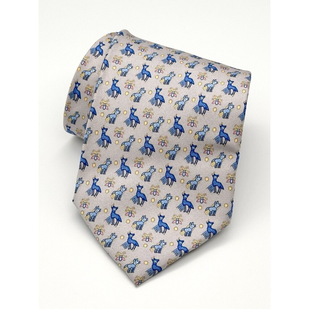 Pineda Covalin Nierika Huichol Nicole Huth Men's Silk Necktie Gray Blue Mexico